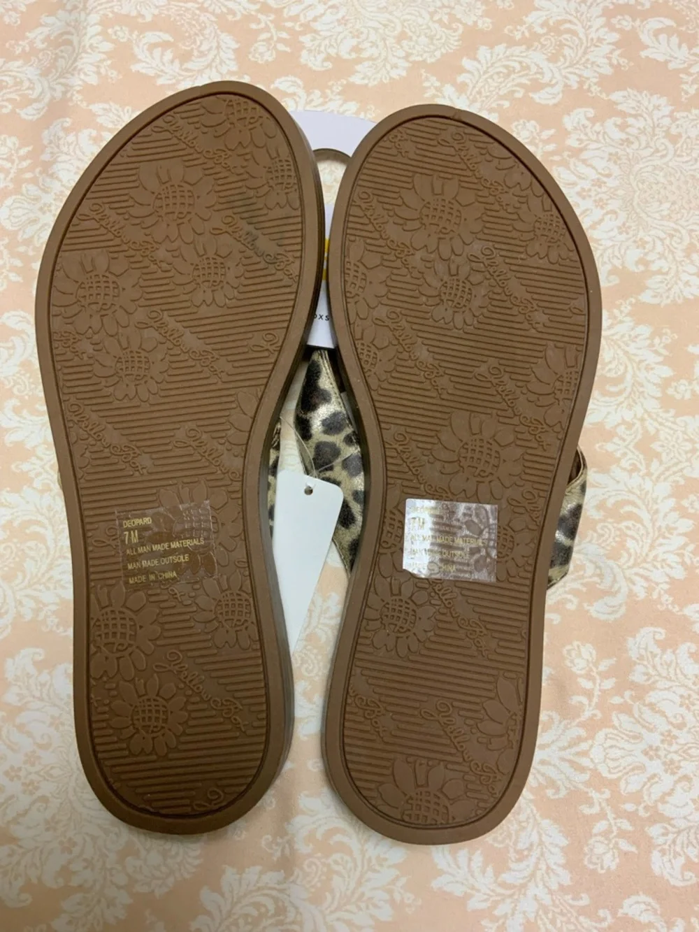 Yellow Box Leopard Print Thong Flip Flops Sandals with Metallic Accents - Picture 2 of 2